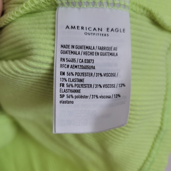 American Eagle Women's Neon Green Ribbed Spaghetti Strap Cropped Tank Size Med - Picture 4 of 5